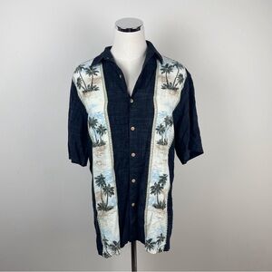 Paradise Collection Black White Green Palm Tree Tropical Button Down Top Men